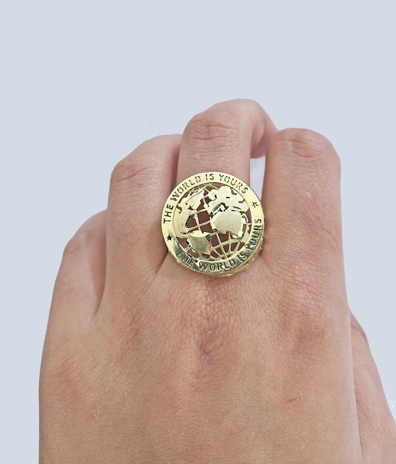 Real 10k Yellow Gold The World Is Yours Globe Ring Band size 11 10kt gold - Reva Jeweler