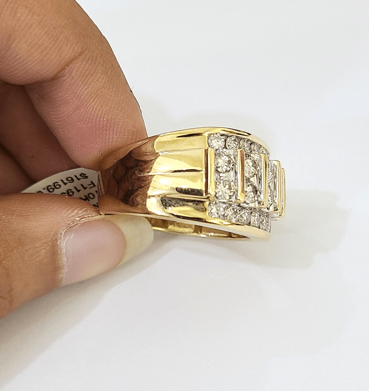 Real 10k Yellow Gold White Diamond Mens Ring Genuine Natural Creation - Reva Jeweler