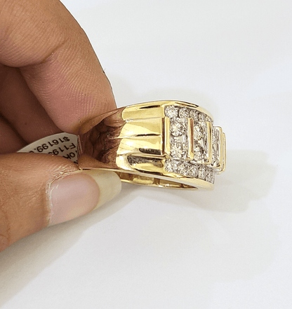 Real 10k Yellow Gold White Diamond Mens Ring Genuine Natural Creation - Reva Jeweler