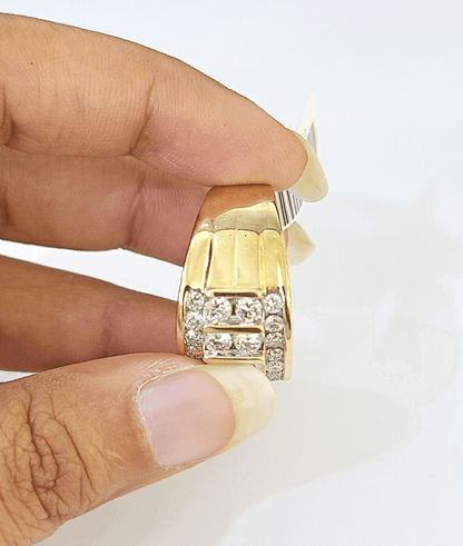 Real 10k Yellow Gold White Diamond Mens Ring Genuine Natural Creation - Reva Jeweler