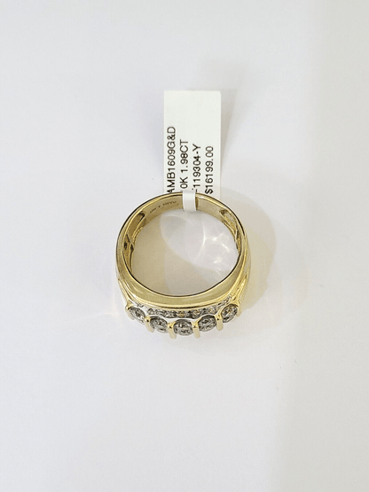 Real 10k Yellow Gold White Diamond Mens Ring Genuine Natural Creation - Reva Jeweler