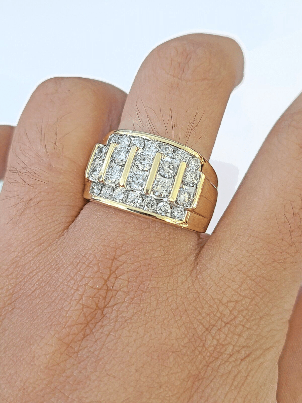 Real 10k Yellow Gold White Diamond Mens Ring Genuine Natural Creation - Reva Jeweler