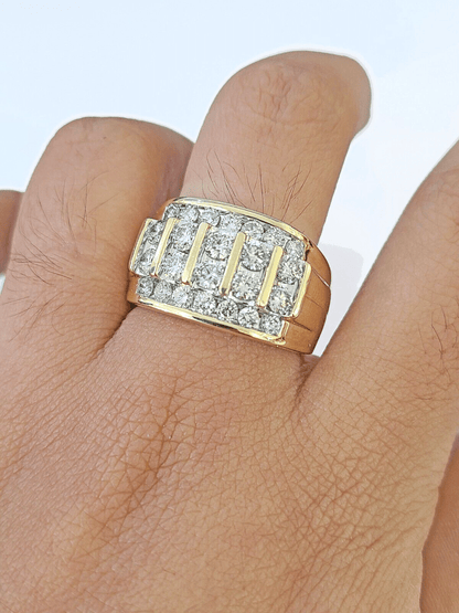 Real 10k Yellow Gold White Diamond Mens Ring Genuine Natural Creation - Reva Jeweler