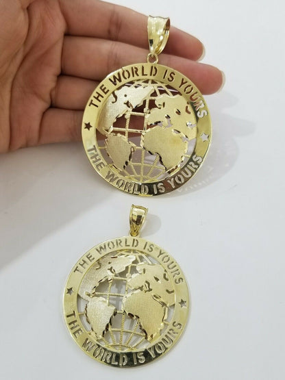 Real 10k Yellow Gold World Map Charm Pendant Ring The World Is Yours Engraved - Reva Jeweler