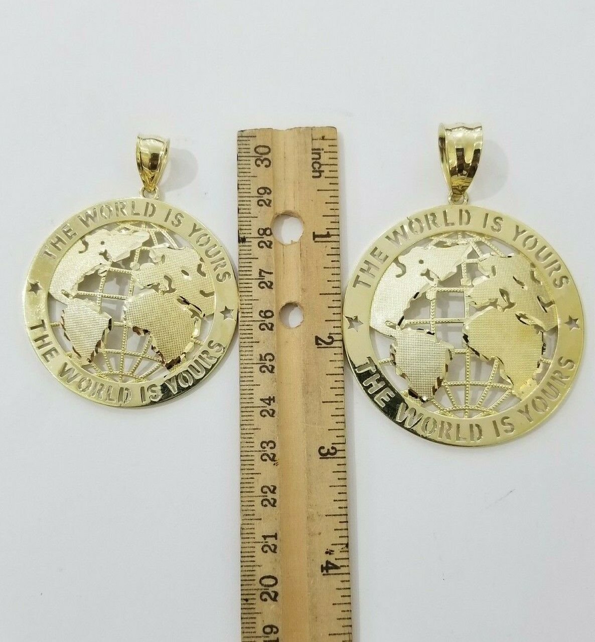 Real 10k Yellow Gold World Map Charm Pendant Ring The World Is Yours Engraved - Reva Jeweler