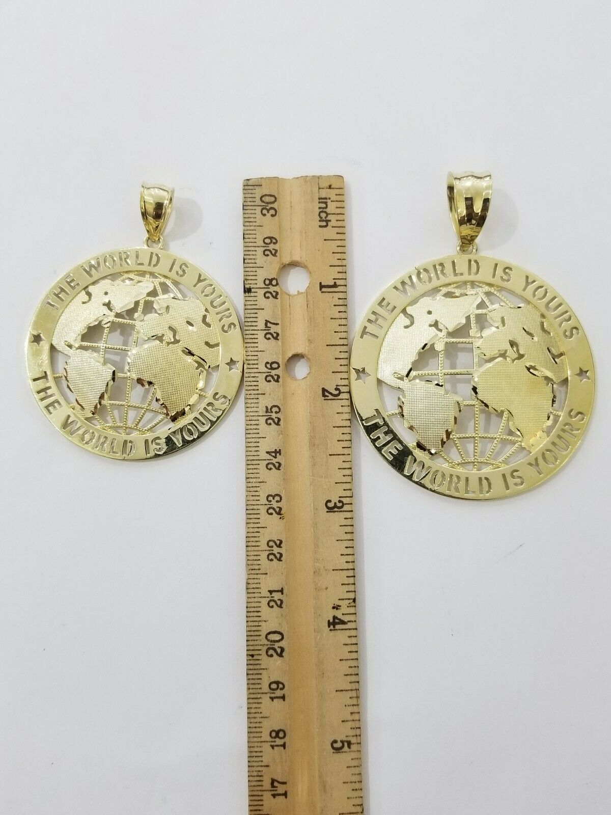 Real 10k Yellow Gold World Map Charm Pendant Ring The World Is Yours Engraved - Reva Jeweler