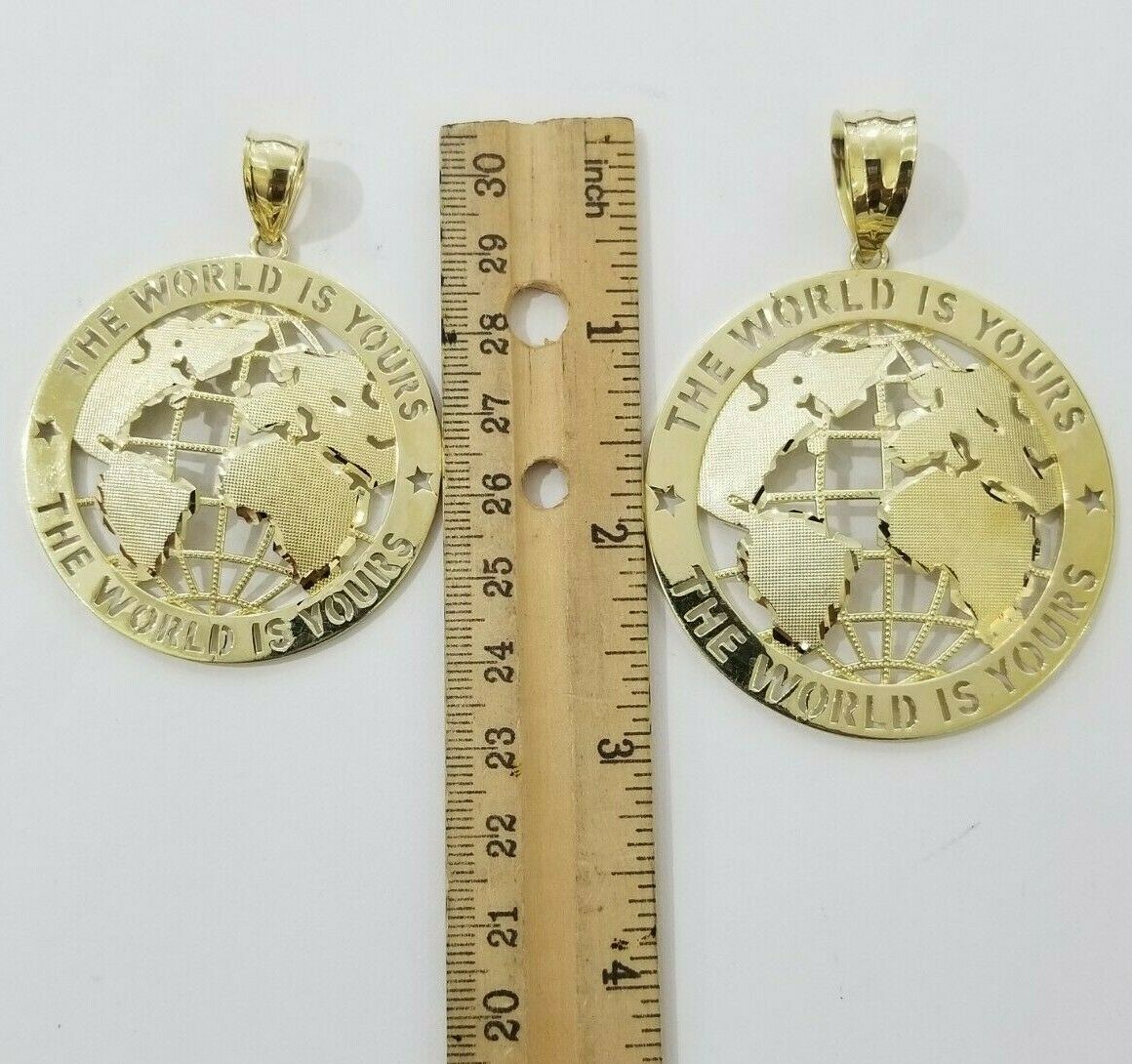 Real 10k Yellow Gold World Map Charm Pendant Ring The World Is Yours Engraved - Reva Jeweler