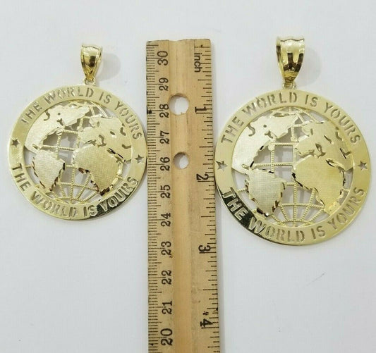 Real 10k Yellow Gold World Map Charm Pendant Ring The World Is Yours Engraved - Reva Jeweler