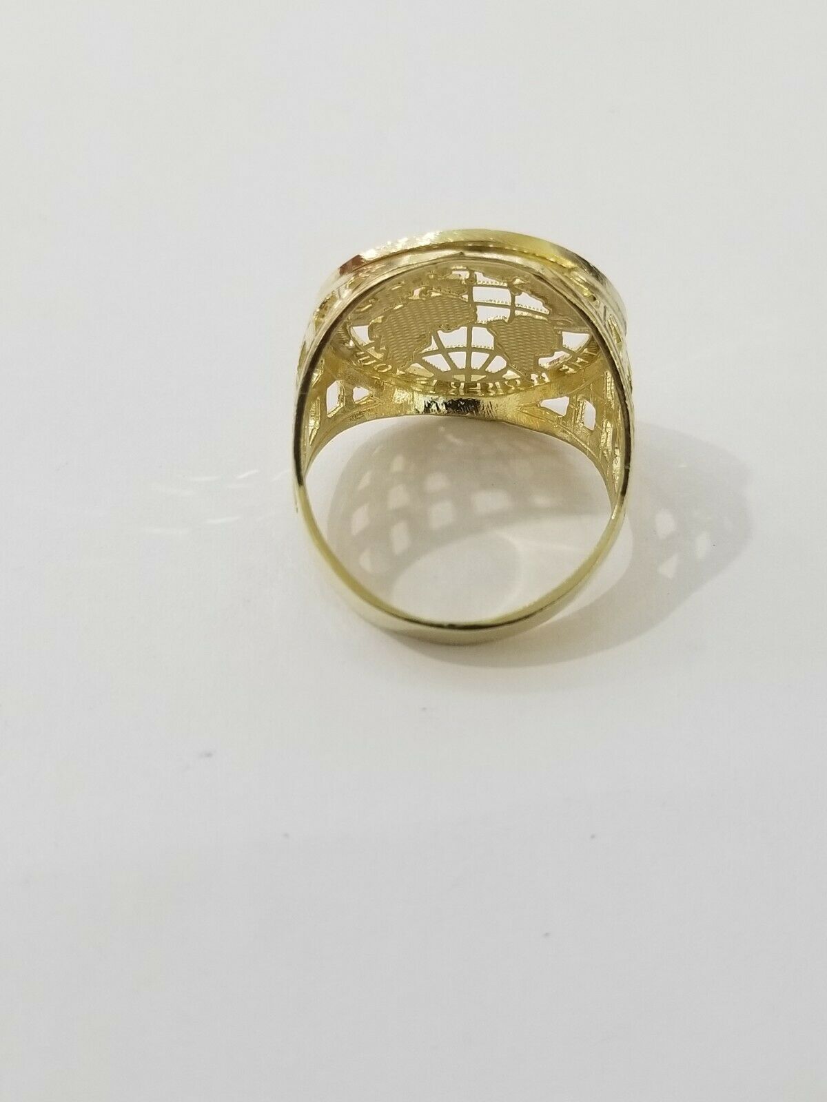 Real 10k Yellow Gold World Map Mens Ring The World Is Yours Engraved Ring Unique - Reva Jeweler