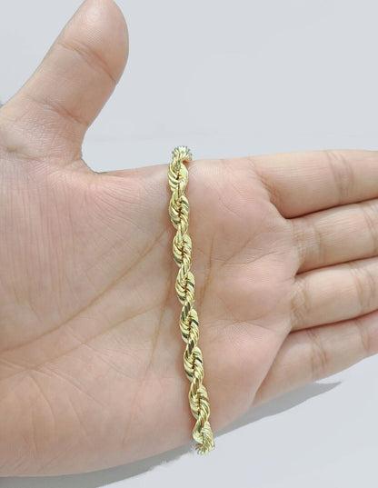Real 10k Yellow Solid Gold 6mm Rope Bracelet 8'' inch 10kt Unisex - GoldenlinQ