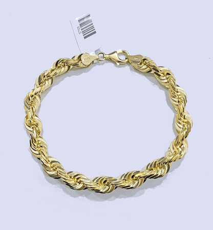 Real 10k Yellow Solid Gold 7mm Rope Bracelet 8'' inch 10kt Unisex - GoldenlinQ