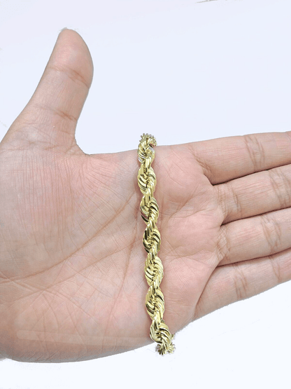 Real 10k Yellow Solid Gold 7mm Rope Bracelet 8'' inch 10kt Unisex - GoldenlinQ