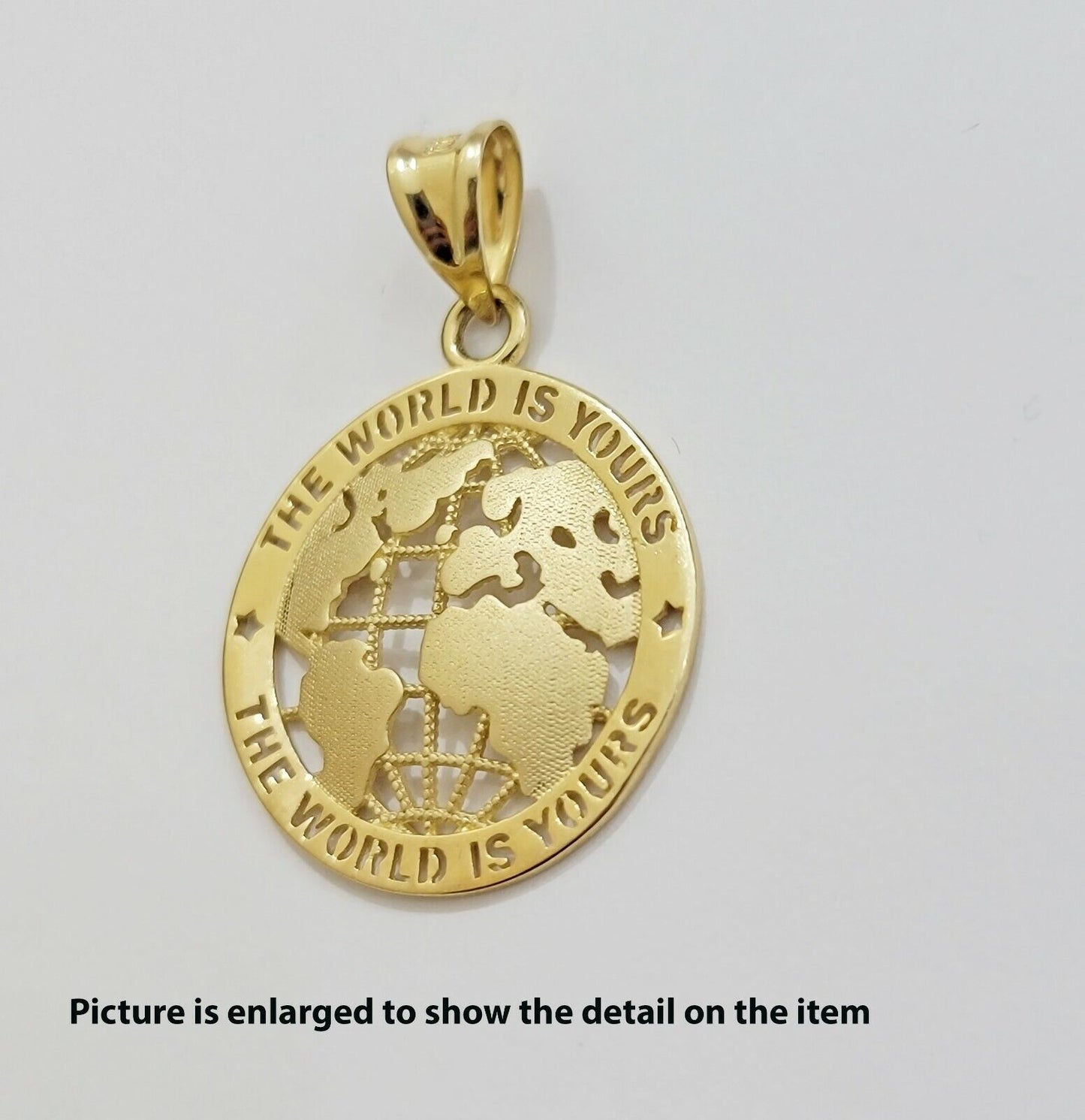 Real 10kt Gold Cuban Link Chain Pendant Set 18" 3.5mm Necklace World Map Charm - Reva Jeweler