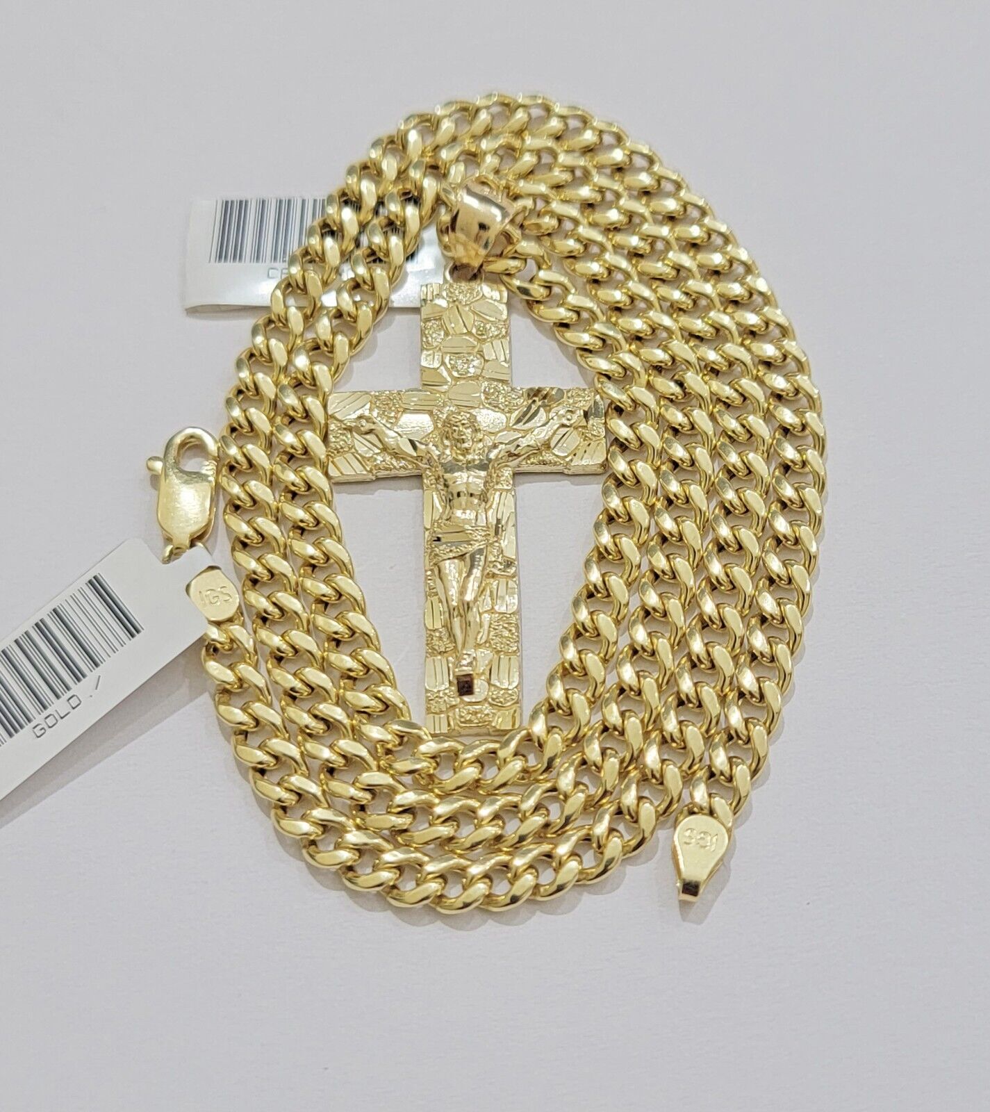 Real 10kt Gold Nugget Charm pendant &Miami Cuban Link chain Necklace 5mm 26" SET - Reva Jeweler
