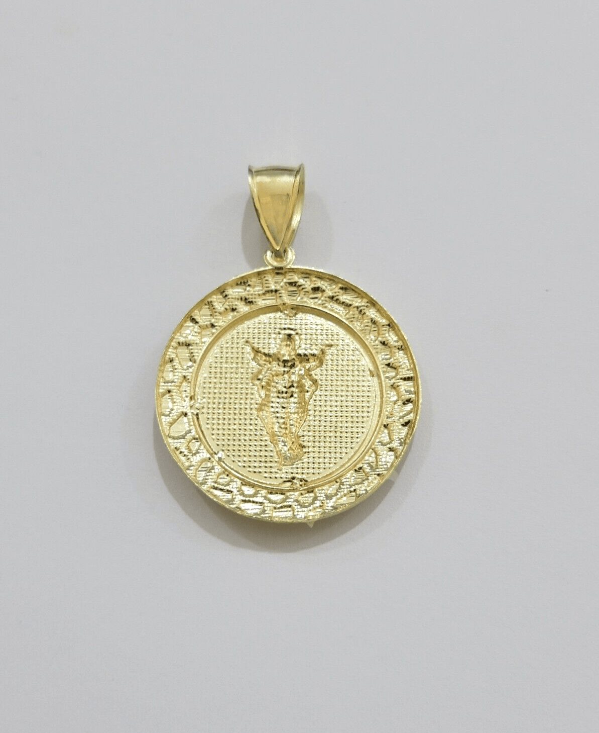 Real 10kt Jesus Circle Charm Pendant 10k Yellow Gold Chain Necklace 1.5 Inch NEW - Reva Jeweler