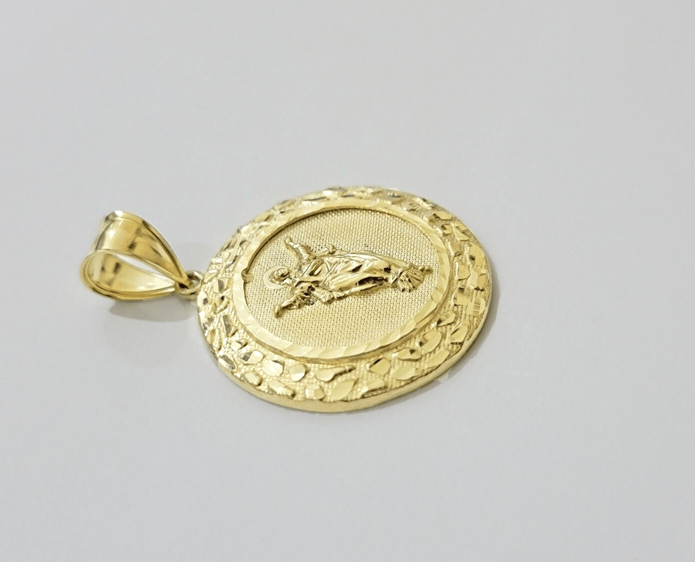 Real 10kt Jesus Circle Charm Pendant 10k Yellow Gold Chain Necklace 1.5 Inch NEW - Reva Jeweler