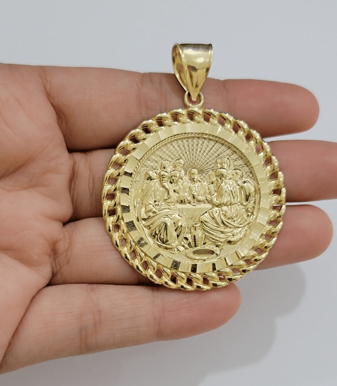 Real 10kt Last Supper Charm Pendant 10k Yellow Gold Chain Necklace 2 Inches SALE - Reva Jeweler