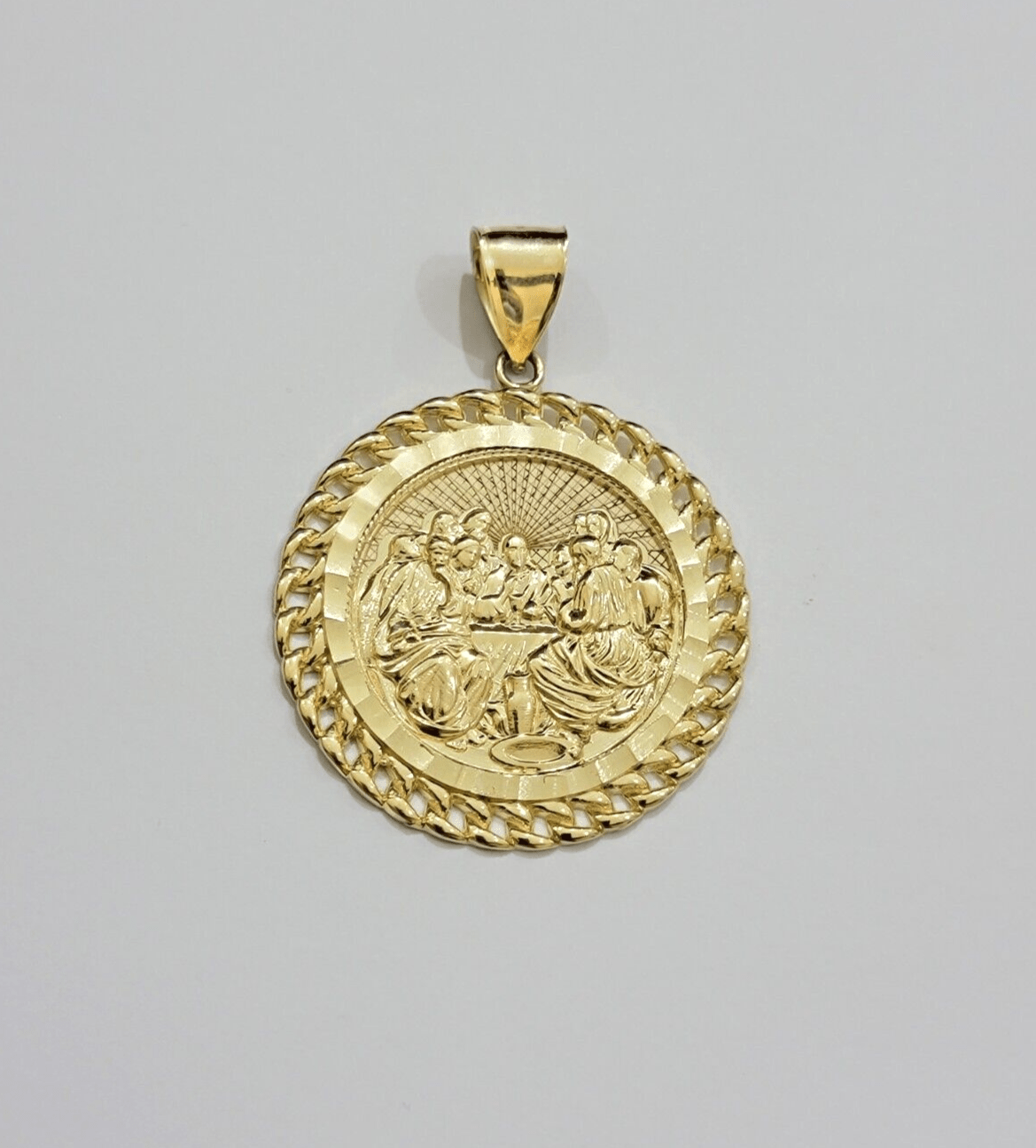 Real 10kt Last Supper Charm Pendant 10k Yellow Gold Chain Necklace 2 Inches SALE - Reva Jeweler