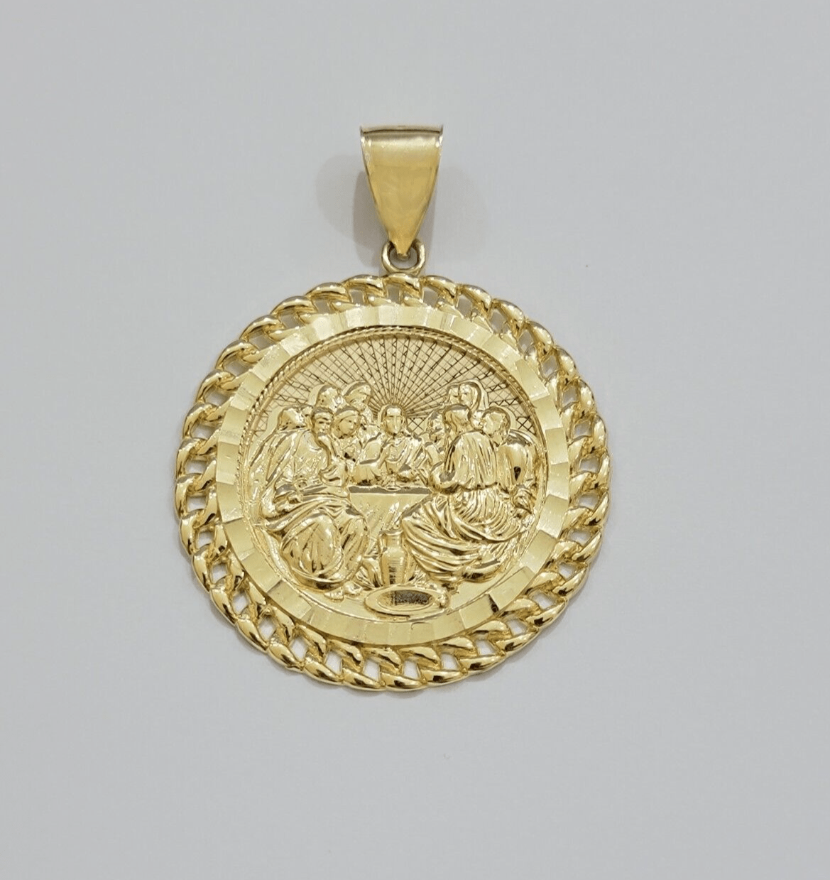 Real 10kt Last Supper Charm Pendant 10k Yellow Gold Chain Necklace 2 Inches SALE - Reva Jeweler