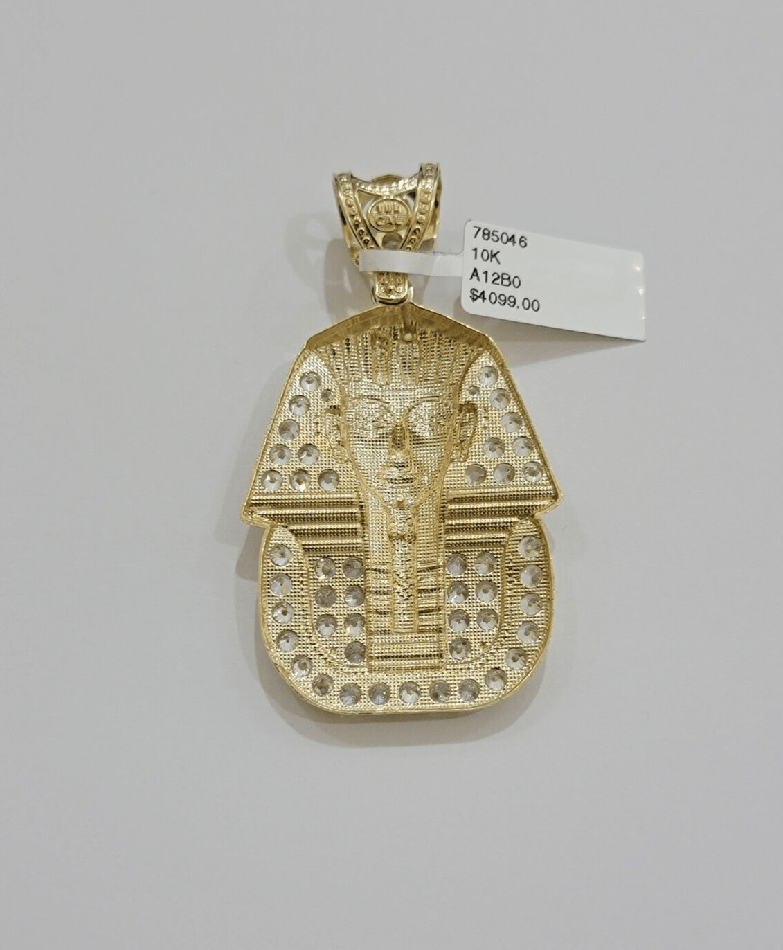 Real 10kt Pharoah Charm Pendant CZ 10k Yellow Gold For Chain Necklace 2.2'' SALE - Reva Jeweler