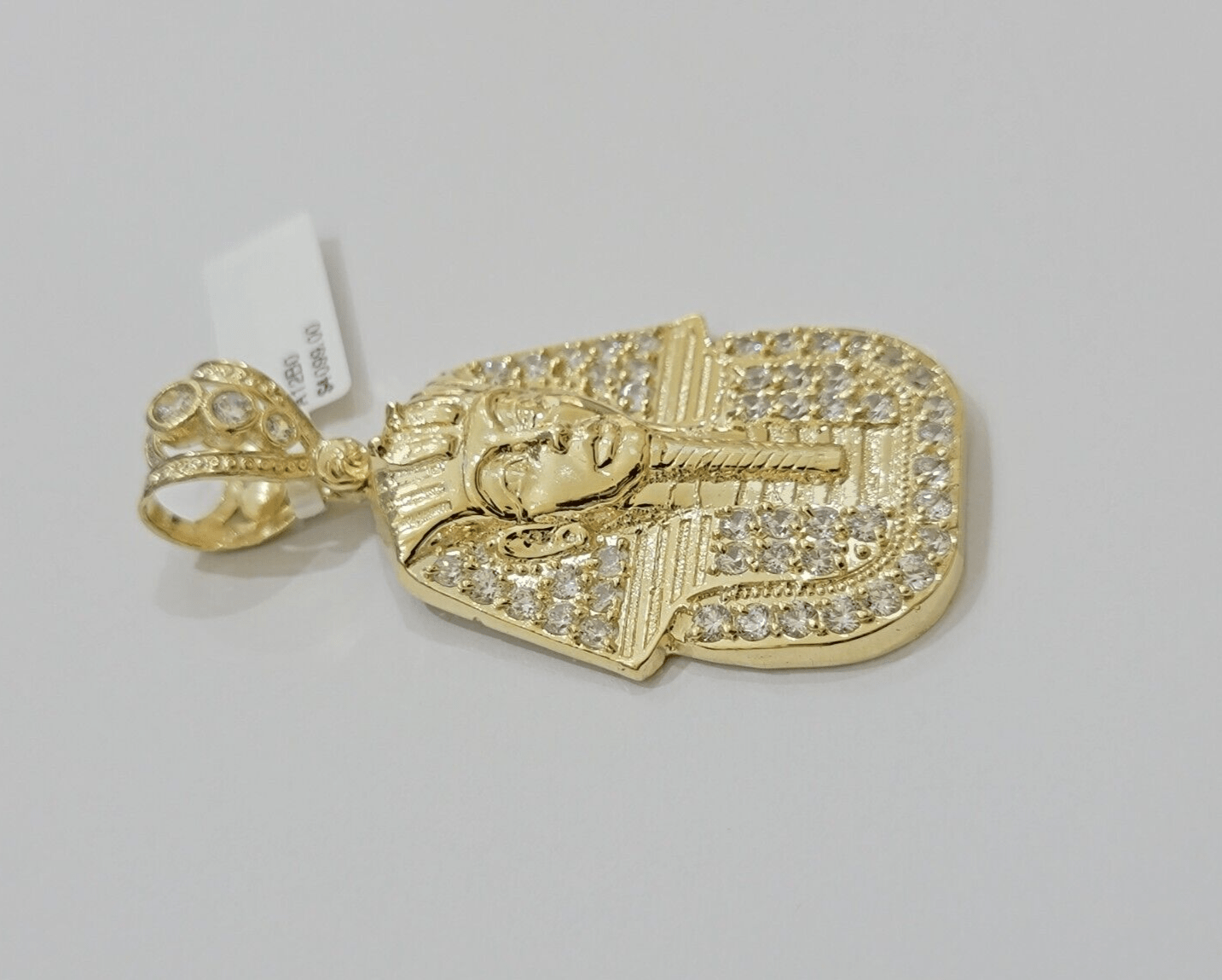 Real 10kt Pharoah Charm Pendant CZ 10k Yellow Gold For Chain Necklace 2.2'' SALE - Reva Jeweler
