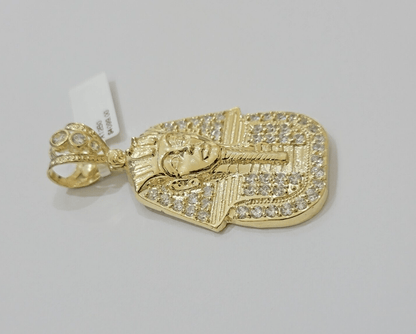 Real 10kt Pharoah Charm Pendant CZ 10k Yellow Gold For Chain Necklace 2.2'' SALE - Reva Jeweler