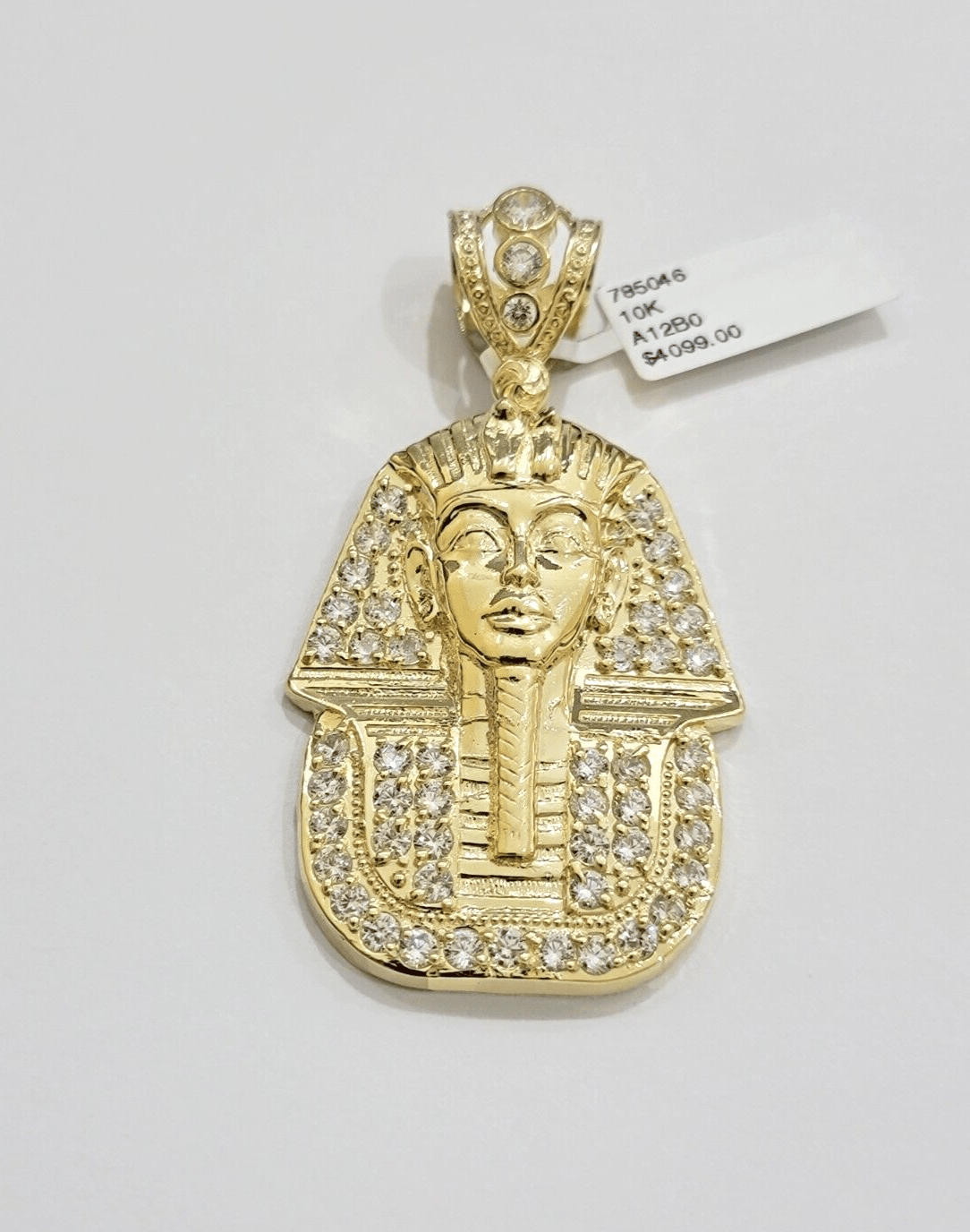Real 10kt Pharoah Charm Pendant CZ 10k Yellow Gold For Chain Necklace 2.2'' SALE - Reva Jeweler