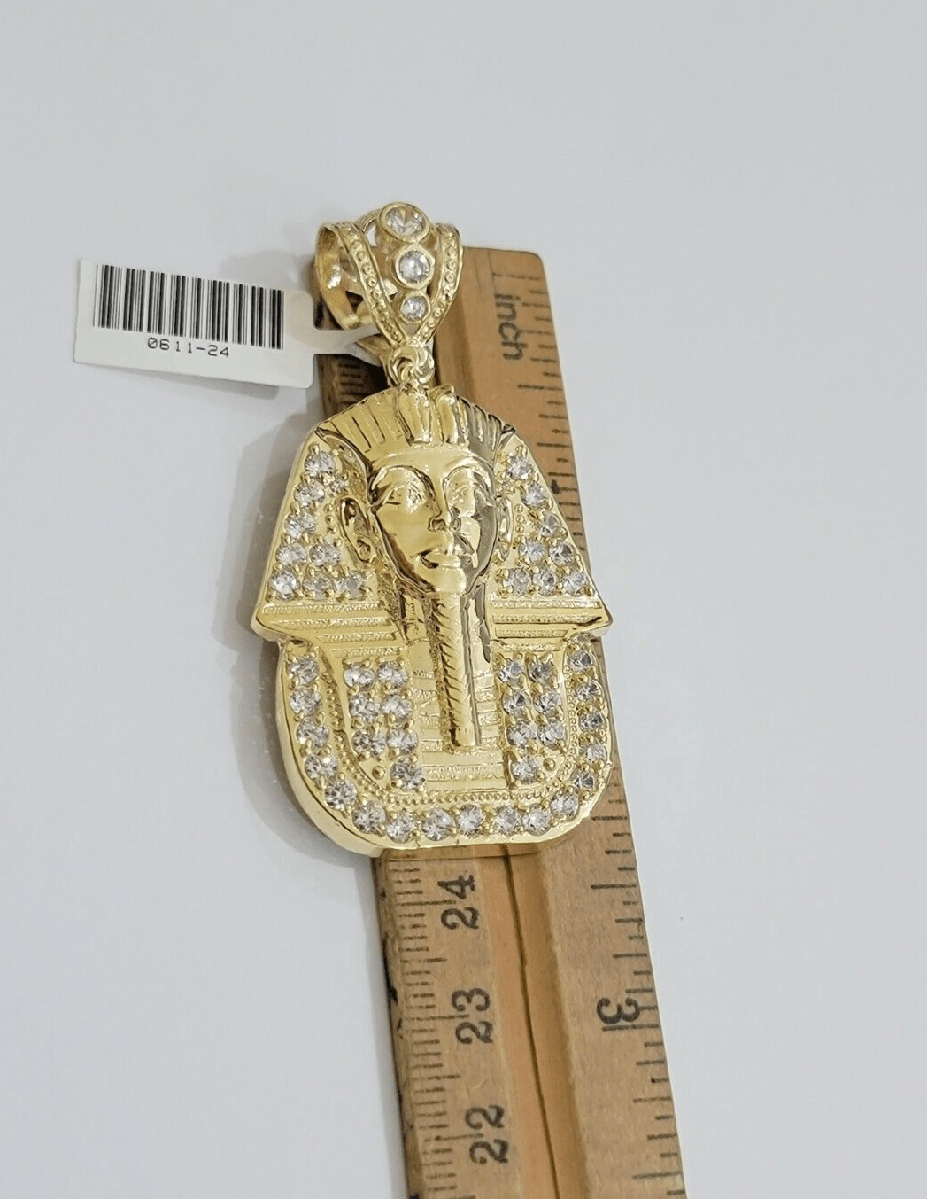 Real 10kt Pharoah Charm Pendant CZ 10k Yellow Gold For Chain Necklace 2.2'' SALE - Reva Jeweler