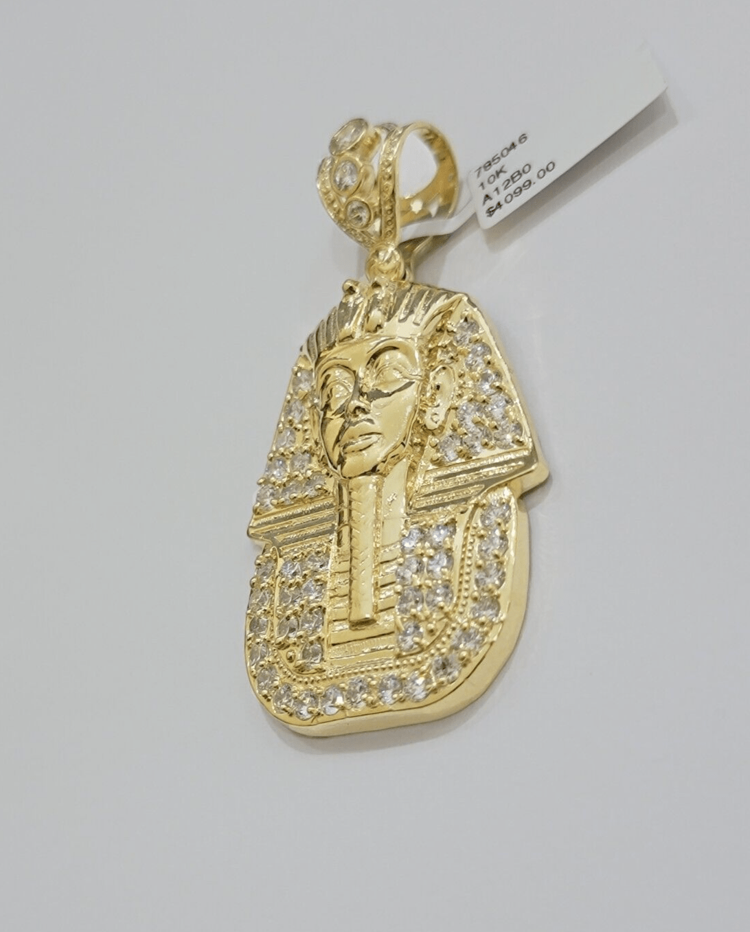 Real 10kt Pharoah Charm Pendant CZ 10k Yellow Gold For Chain Necklace 2.2'' SALE - Reva Jeweler