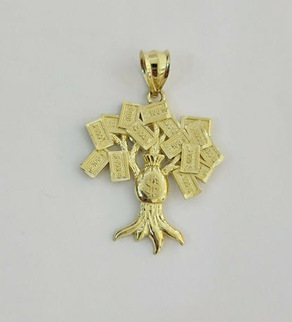 REAL 10kt Rope Necklace 24" With 10k Yellow Gold Pendant Money Tree Charm,UNIQUE - Reva Jeweler