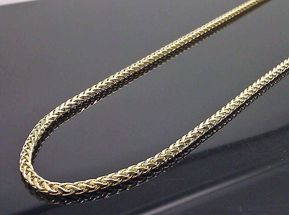 Real 10kt Yellow Gold 24" Inch Palm Chain Necklace 3mm Men women Lobster Lock - Reva Jeweler