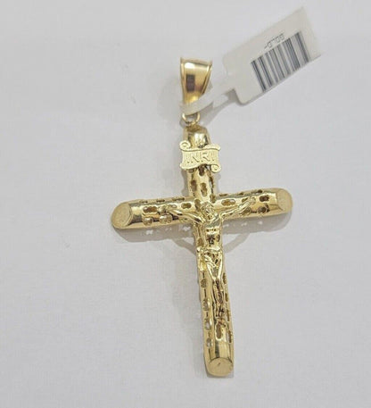 Real 10kt Yellow Gold Chain Pendant Byzantine Necklace 20" - 28" & Cross Charm SET - Reva Jeweler