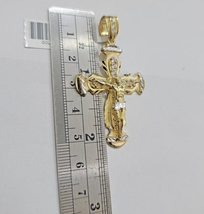 Real 10kt Yellow Gold Chain Pendant Set Byzantine Necklace 20" - 28" & Cross Charm - Reva Jeweler