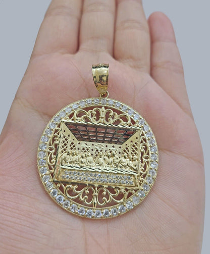 Real 10kt Yellow Gold Circular Last Supper Pendant Charm 3D style - GoldenlinQ