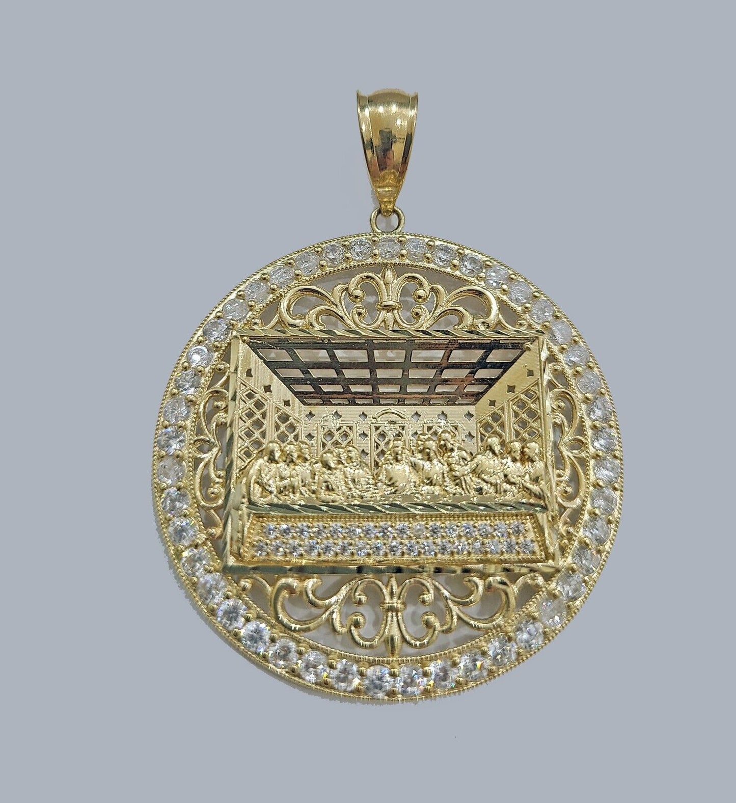 Real 10kt Yellow Gold Circular Last Supper Pendant Charm 3D style - GoldenlinQ
