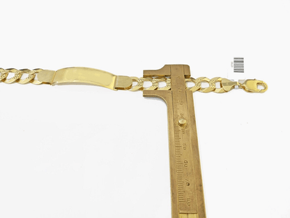 Real 10kt Yellow Gold Cuban Link ID Bracelet Unisex 9'' 13mm Unisex - GoldenlinQ