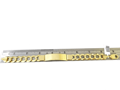 Real 10kt Yellow Gold Cuban Link ID Bracelet Unisex 9'' 13mm Unisex - GoldenlinQ