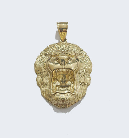Real 10kt Yellow Gold Lion Head Pendant charm 1.5" for Necklace and chain Mens - GoldenlinQ