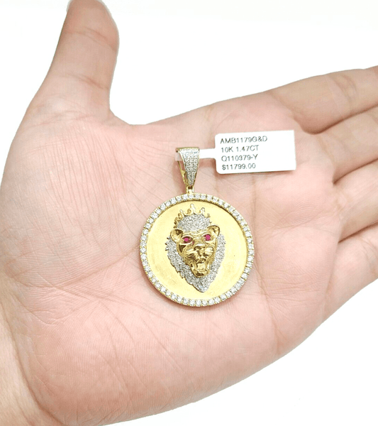 Real 10kt Yellow Gold Lion Head Pendant Diamond Charm for Necklace and Chain - Reva Jeweler