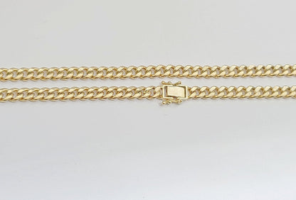 Real 10kt Yellow Gold Miami Cuban Link Chain 10k Necklace 20 Inches 4mm Box Lock - Reva Jeweler