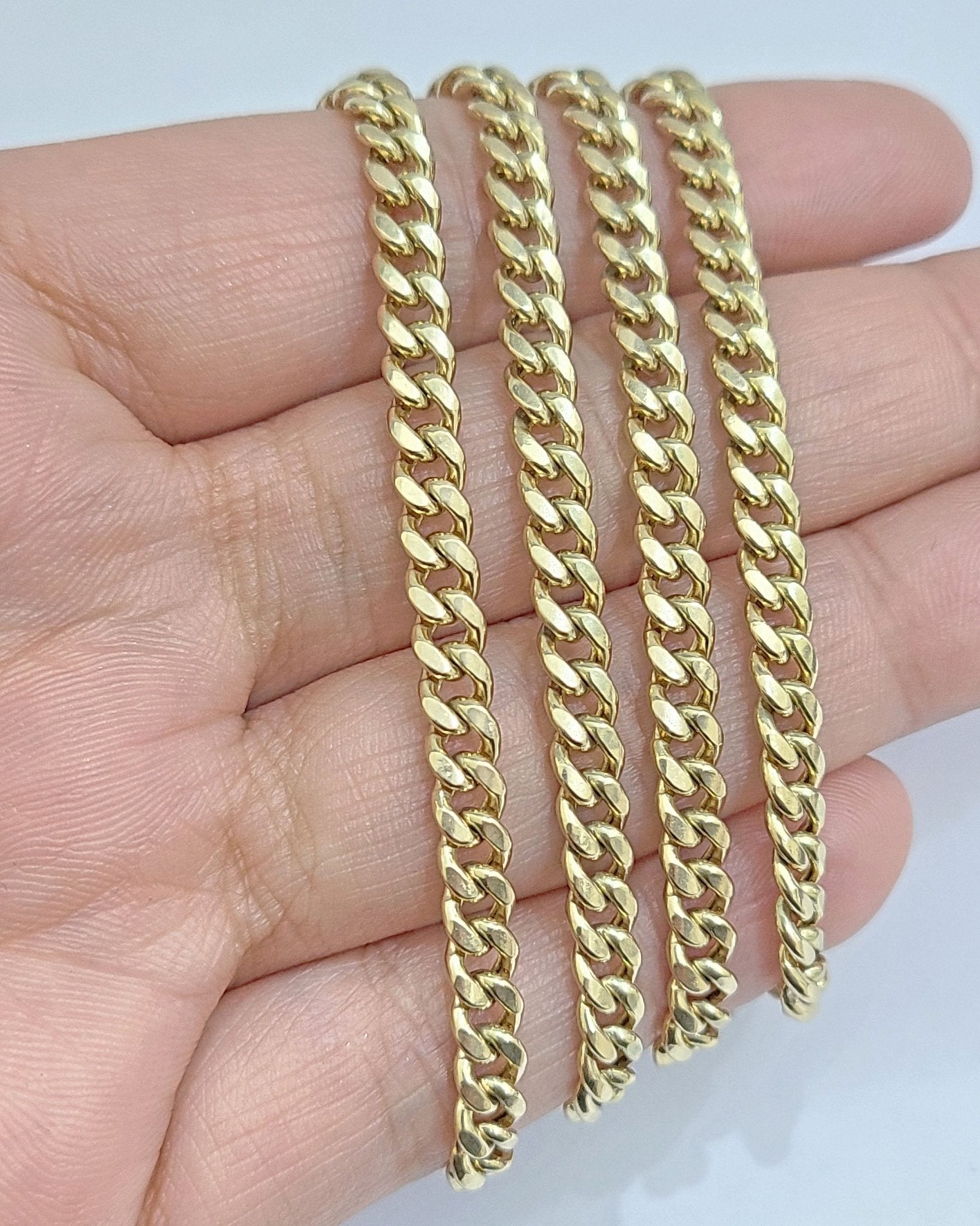 Real 10kt Yellow Gold Miami Cuban Link Chain 10k Necklace 20 Inches 4mm Box Lock - Reva Jeweler