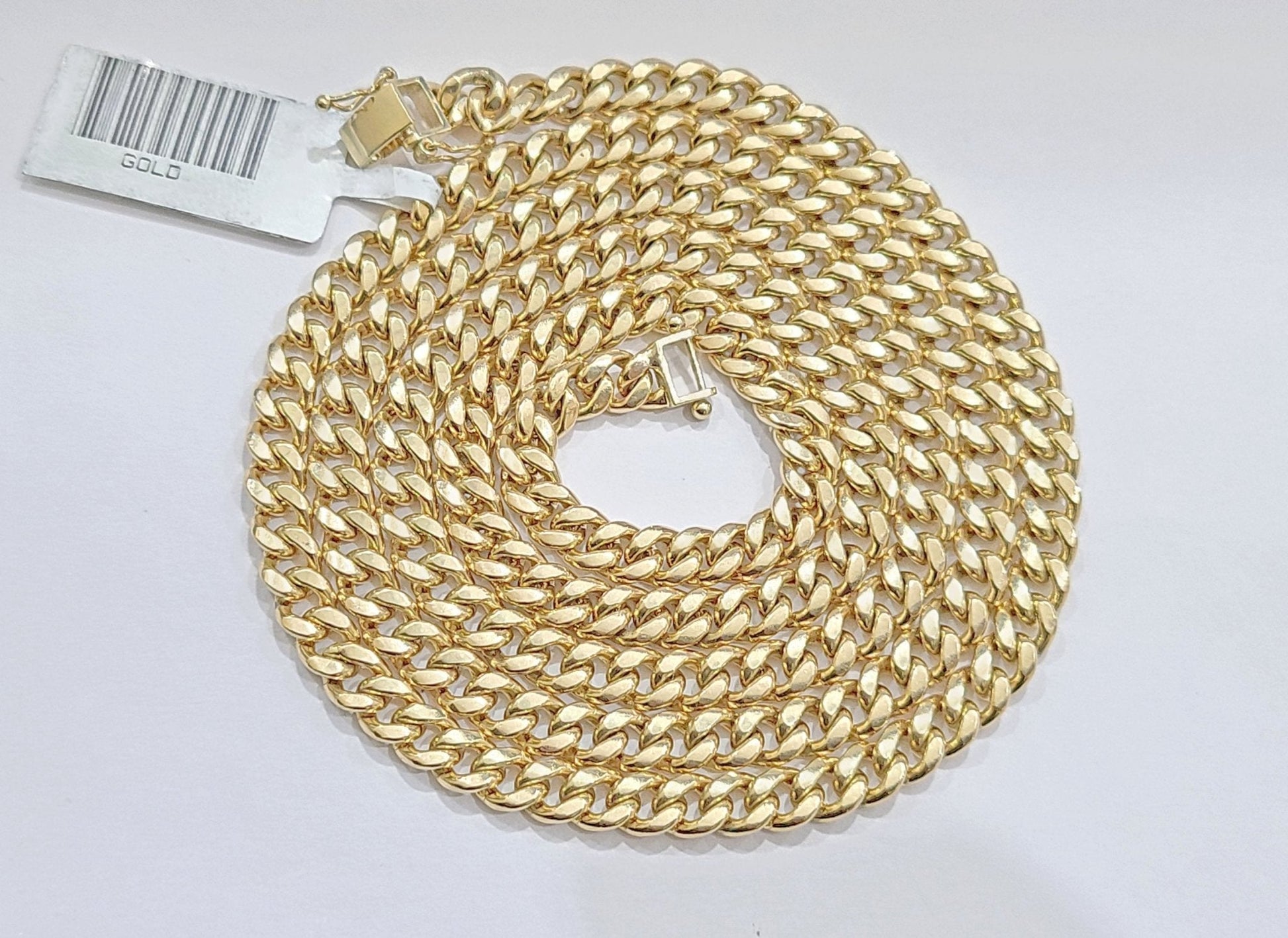 Real 10kt Yellow Gold Miami Cuban Link Chain 10k Necklace 20 Inches 4mm Box Lock - Reva Jeweler