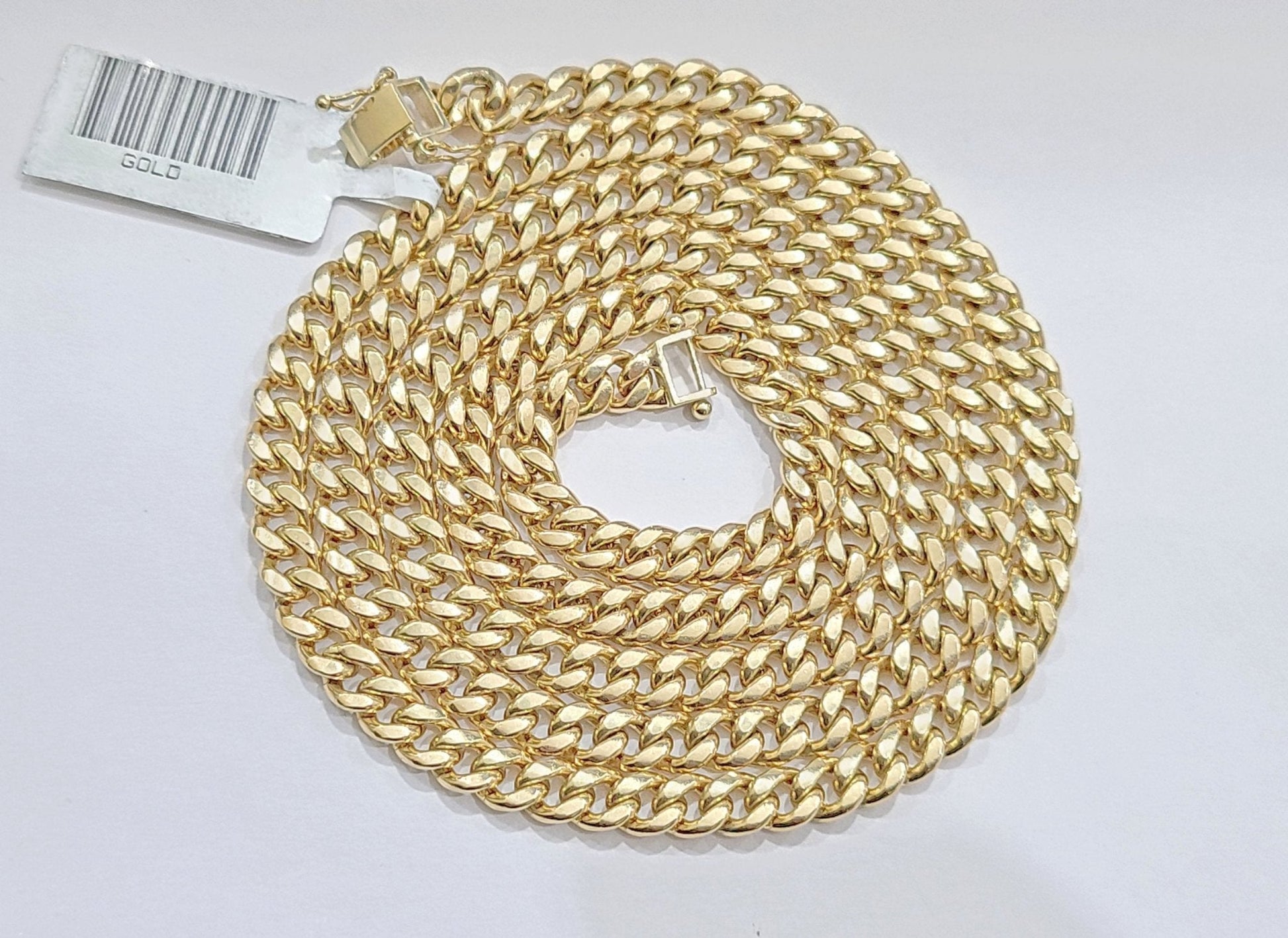 Real 10kt Yellow Gold Miami Cuban Link Chain 10k Necklace 24 Inches 4mm Box Lock - Reva Jeweler