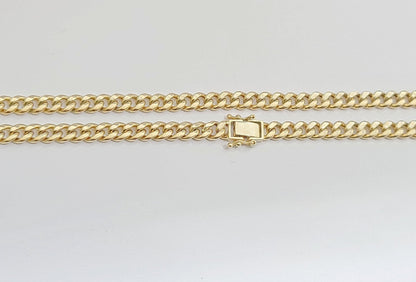 Real 10kt Yellow Gold Miami Cuban Link Chain 10k Necklace 24 Inches 4mm Box Lock - Reva Jeweler
