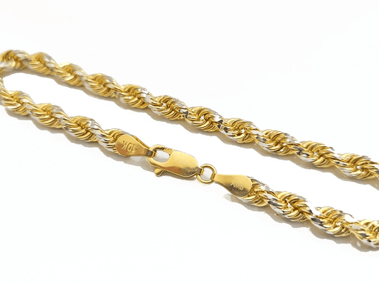 Real 10kt Yellow Gold Rope Bracelet Solid link 8 Inches 4mm Diamond Cut Two - Tone - Reva Jeweler