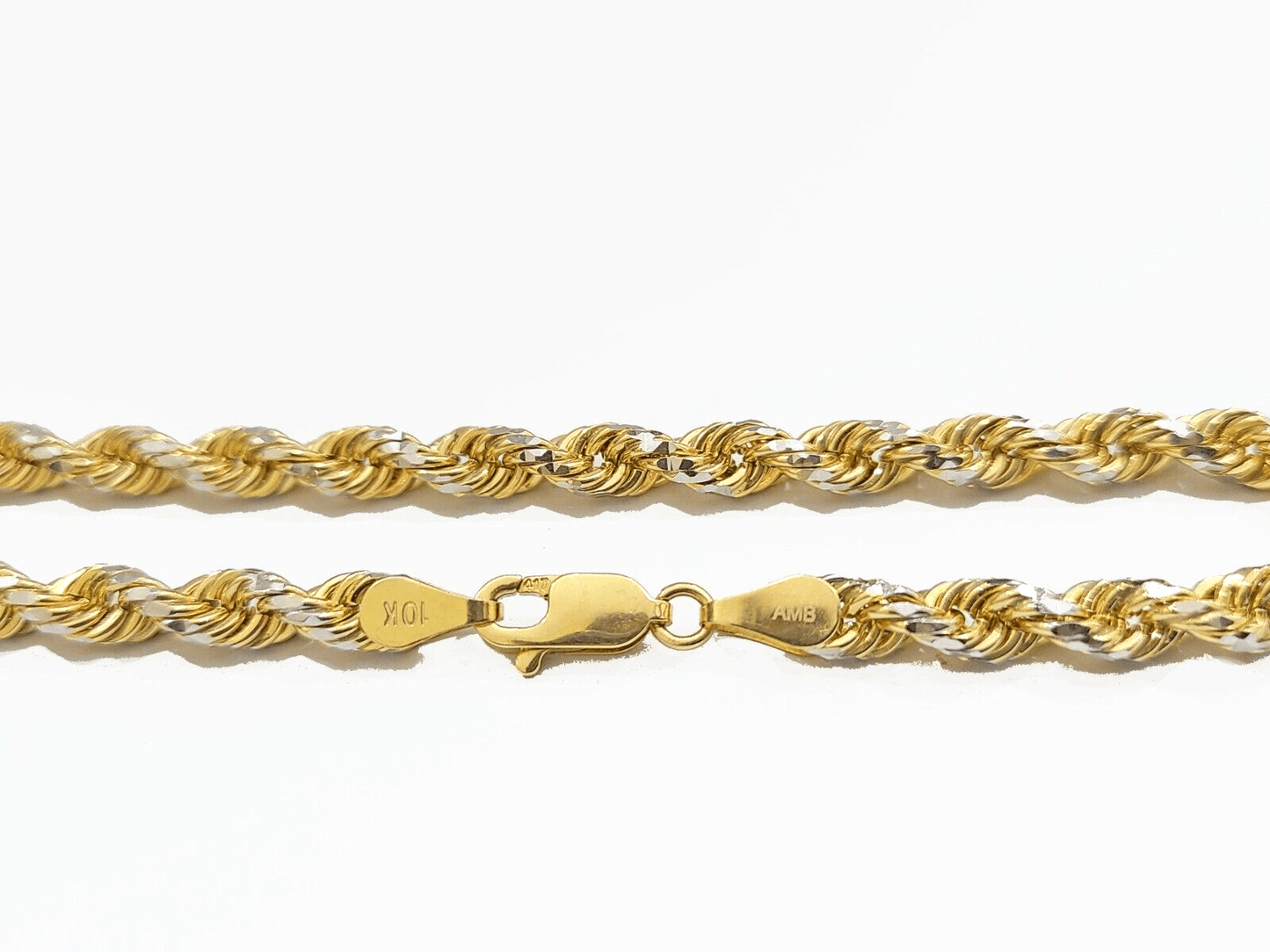 Real 10kt Yellow Gold Rope Bracelet Solid link 8 Inches 4mm Diamond Cut Two - Tone - Reva Jeweler