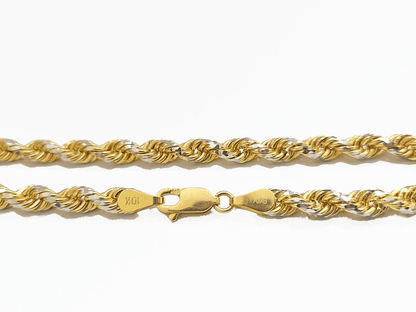 Real 10kt Yellow Gold Rope Bracelet Solid link 8 Inches 4mm Diamond Cut Two - Tone - Reva Jeweler
