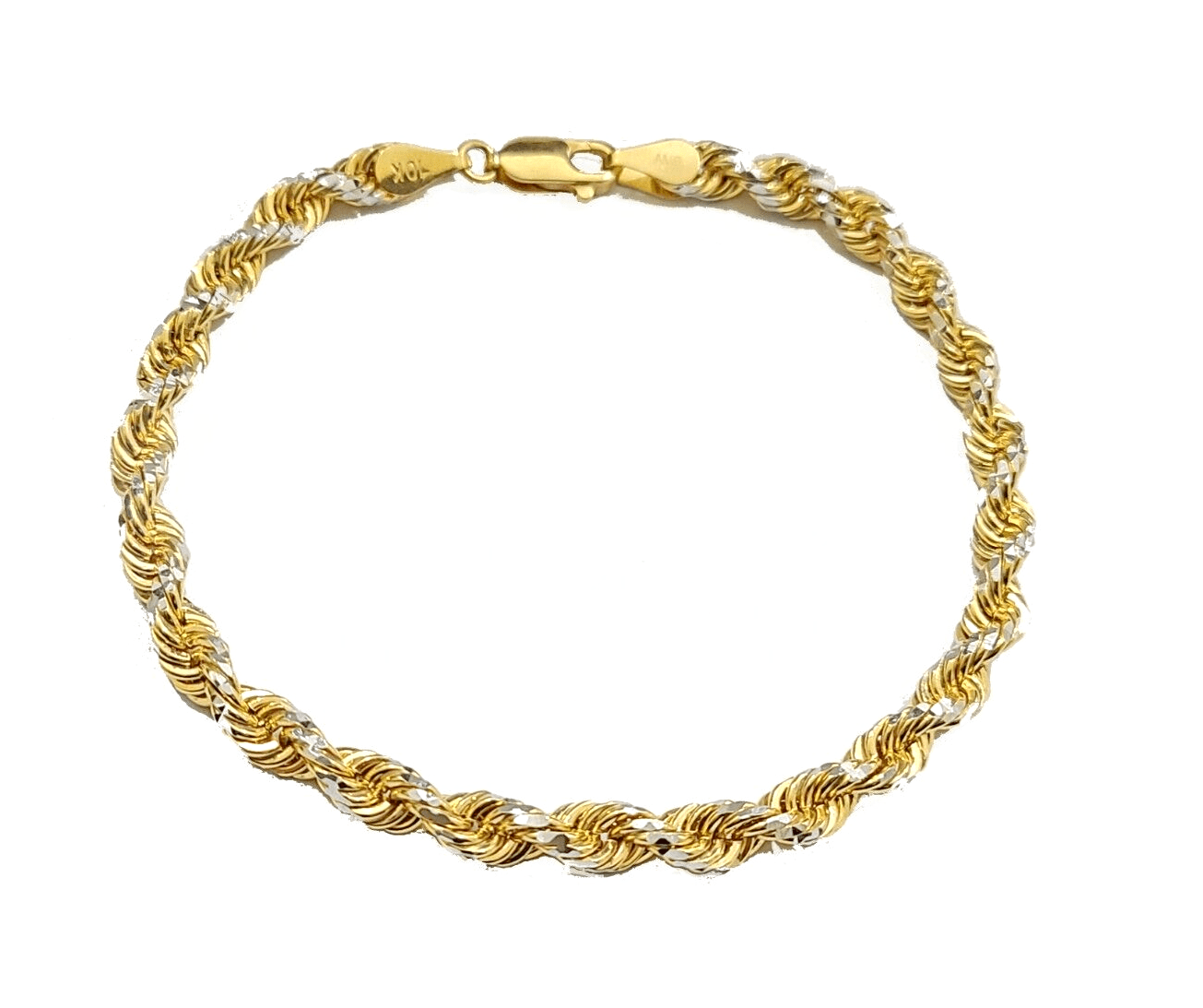 Real 10kt Yellow Gold Rope Bracelet Solid link 8 Inches 4mm Diamond Cut Two - Tone - Reva Jeweler