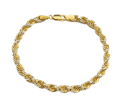 Real 10kt Yellow Gold Rope Bracelet Solid link 8 Inches 4mm Diamond Cut Two - Tone - Reva Jeweler