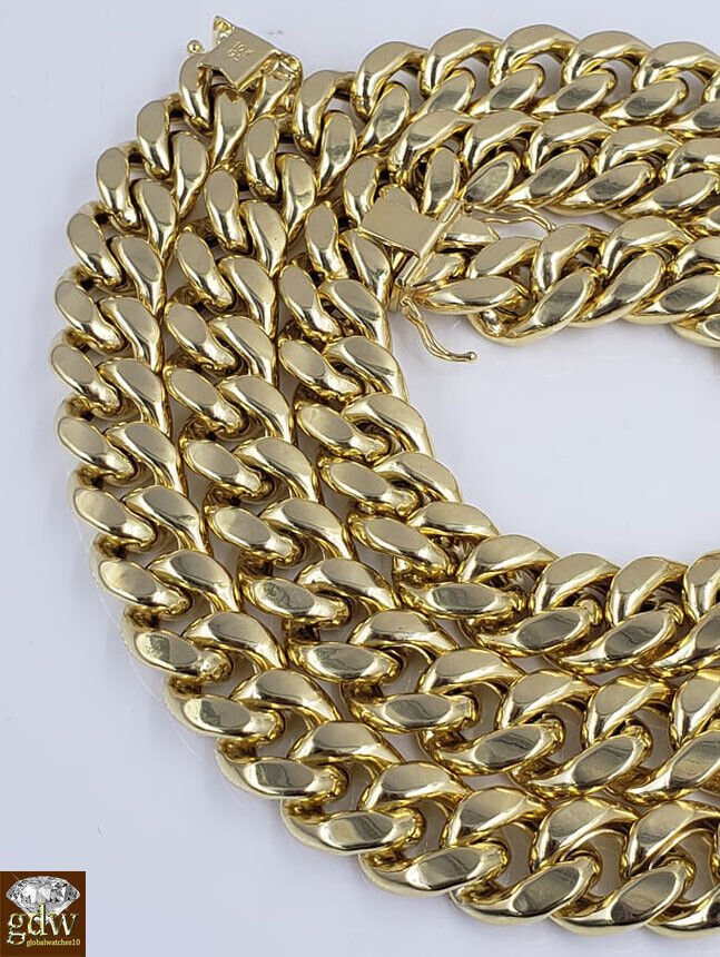 Real 12mm 28" Miami Cuban Chain 10k Yellow Gold Link Necklace Authentic 10k - Reva Jeweler